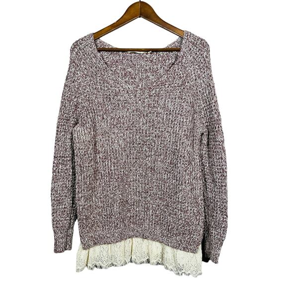 Soft Surroundings Cable Knit V Neck Sweater Mauve - S - Picture 1 of 5